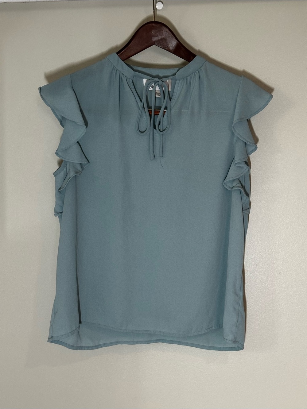 Nordstrom Rack Dusty Blue Ruffle Sleeve Tie-Neck Blouse XS